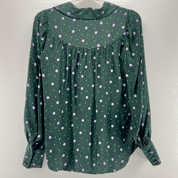 KATE SPADE Pine Forest Green Polka POP DOTS Preppy WOMENS XS Silk Blend PREP Top - Picture 5 of 8